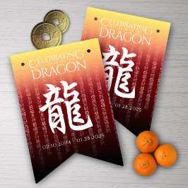 Jahr des Drachen 龍 Red Gold Chinesisches Neujahr Wimpelkette