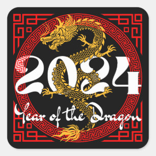 Jahr des Drachen 2024 Chinesischer Horoskop Quadratischer Aufkleber