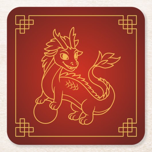 Jahr des Drachen 2024 Chinesischer Zodiac Rechteckiger Pappuntersetzer (Vorderseite)