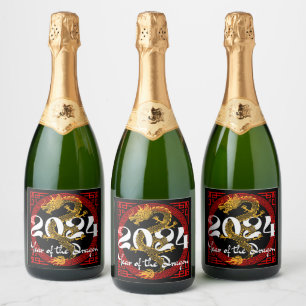 Jahr des Drachen 2024 Chinesischer Zodiakus Schaumweinetikett