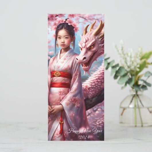 Jahr des Drachen 2024 - Mädchen zwischen Kirschblü (Stehend Vorderseite)