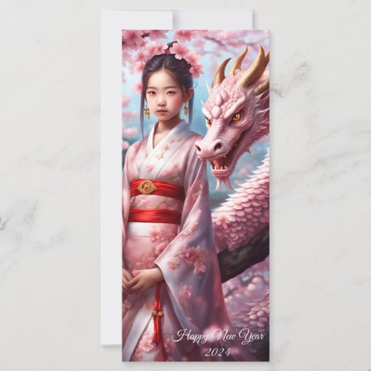 Jahr des Drachen 2024 - Mädchen zwischen Kirschblü (Vorderseite)