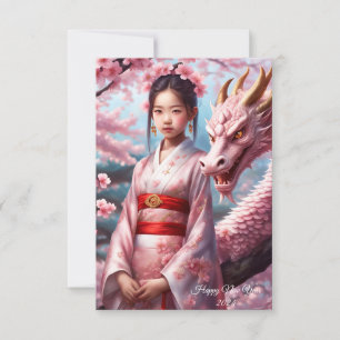 Jahr des Drachen 2024 - Mädchen zwischen Kirschblü