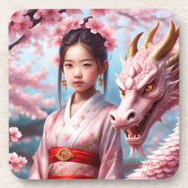 Jahr des Drachen 2024 - Mädchen zwischen Kirschblü Getränkeuntersetzer