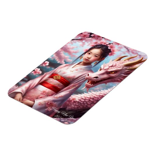 Jahr des Drachen 2024 - Mädchen zwischen Kirschblü Magnet (Linke Seite)