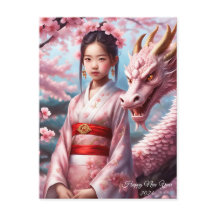 Jahr des Drachen 2024 - Mädchen zwischen Kirschblü