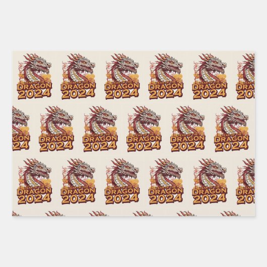 Jahr des Drachen 2024 Packpapiere, Dragon Geschenkpapier Set (Vorderseite)