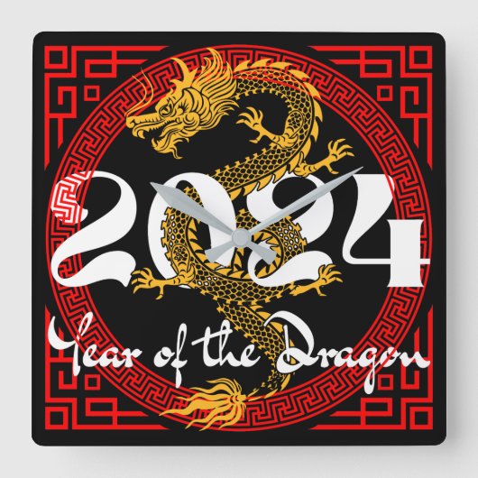 Jahr des Drachen 2024 Quadratische Wanduhr (Vorderseite)