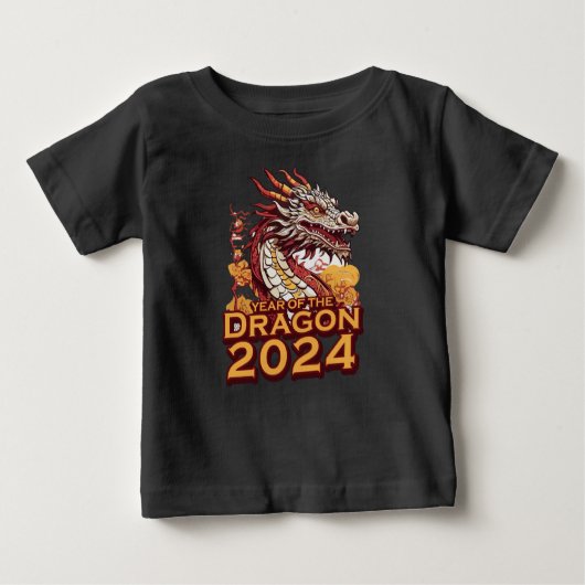 Jahr des Drachen 2024 Schwarzer T - Shirt, Drache Baby T-shirt (Vorderseite)