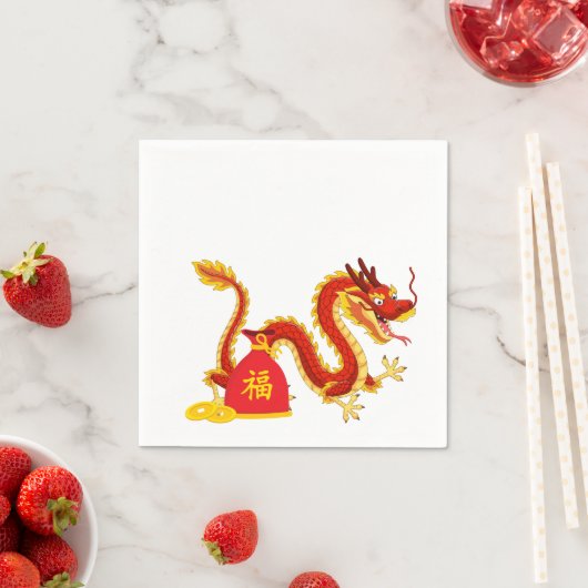 Jahr des Drachen-Cartoon Red Sack Napkins Serviette (Beispiel)