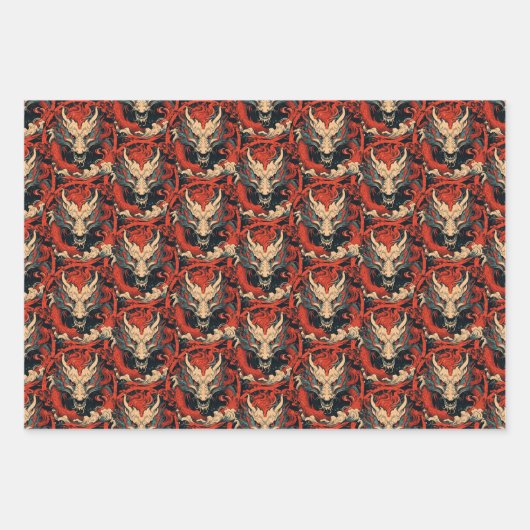 Jahr des Drachen Chinesisch Rot und Grün Geschenkpapier Set (Vorderseite 3)