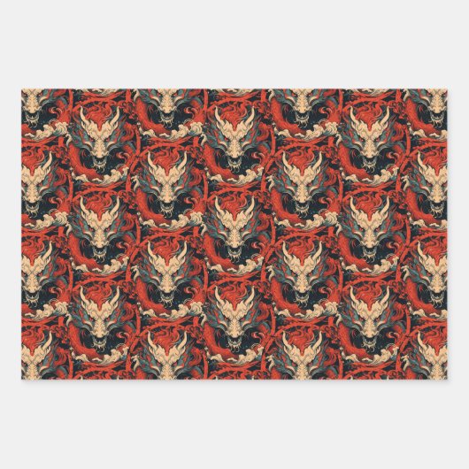 Jahr des Drachen Chinesisch Rot und Grün Geschenkpapier Set (Vorderseite 2)