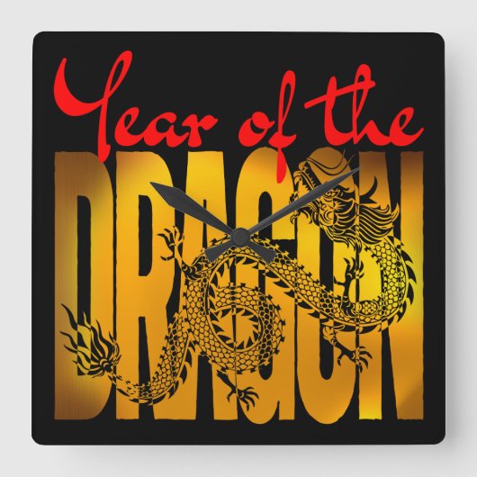 Jahr des Drachen Quadratische Wanduhr (Vorderseite)
