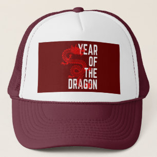 Jahr des Drachen rot weiß Truckerkappe