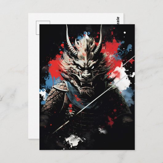 Jahr des Drachen Samurai Postkarte (Vorne/Hinten)