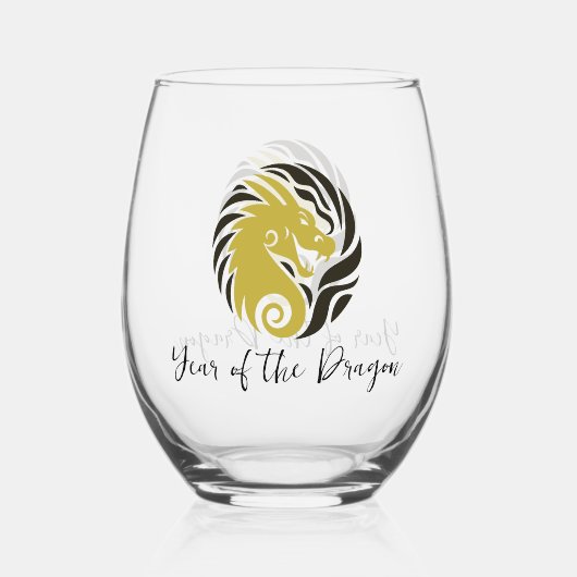 Jahr des Drachendesigns Stemless Wine Glass Weinglas Ohne Stiel (Vorderseite)