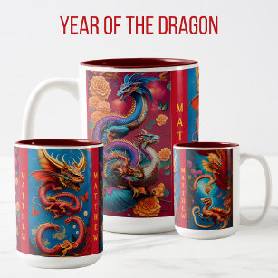 Jahr des Drachengottes der chinesischen Astrologie Zweifarbige Tasse