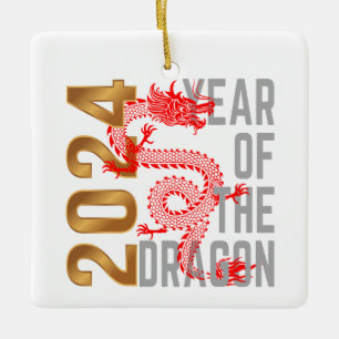 Jahr des Drachenjahres 2024 chinesischer Zodiac Keramikornament