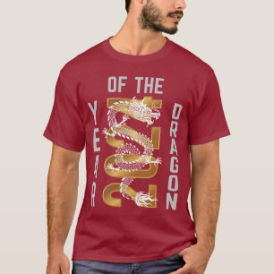 Jahr des Drachenjahres 2024 Weißes Graues Gold T-Shirt