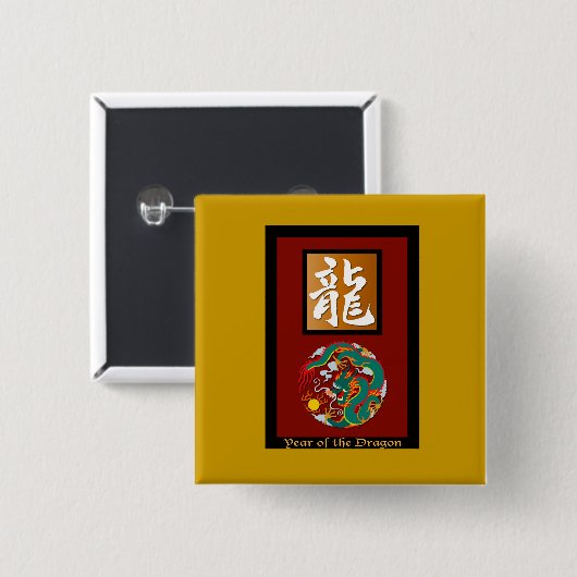 Jahr des Dracherechtecks Button (Vorne & Hinten)