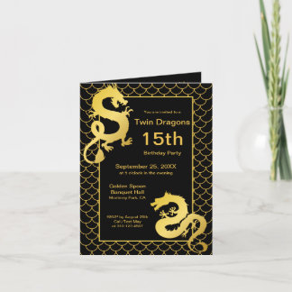 Jahr des Dragon Black Gold Twin 15. Geburtstag Einladung