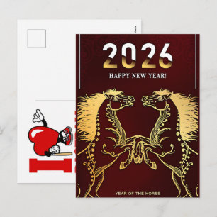 Jahr des Feuerpferds 2026 Feiertagspostkarte