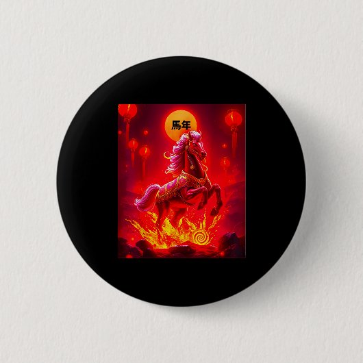 Jahr des Feuerpferds Chinesisches Neujahr 2026 Frü Button (Vorderseite)
