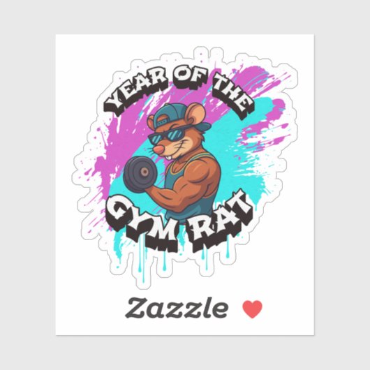 Jahr des Fitness-Studios-Ratten Lustiges Workout-C Aufkleber (Blatt)