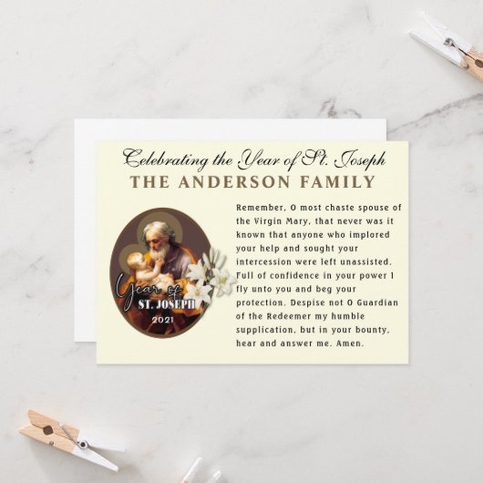 Jahr des hl. Joseph-katholischen Gedenkens Gebet Karte (Vorderseite/Rückseite Beispiel)