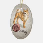Jahr des Hundes Chinesische Zodiakkunst Keramik Ornament (Links)