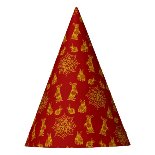 Jahr des Kaninchenrotes und goldenes Mandala-Muste Partyhütchen (Vorderseite)