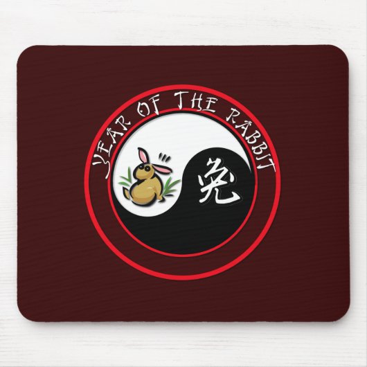 Jahr des Kaninchens - Yinyang (weißer Text) Mousepad (Vorne)