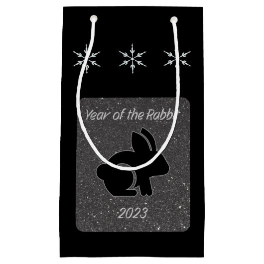 Jahr des Kaninchenschwarzen Glitzer Kleine Geschenktüte (Vorderseite)