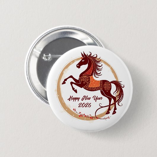 Jahr des Pferdes 2026 Braune Farbe Button (Vorne & Hinten)