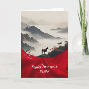 Jahr des Pferdes 2026 Chinesisches Neujahr Berg Feiertagskarte