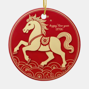Jahr des Pferdes 2026 Chinesisches Neujahr Keramik Ornament