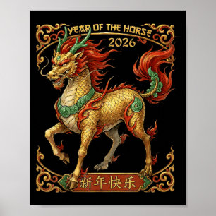 Jahr des Pferdes 2026 Drachenpferd chinesisches Ne Poster