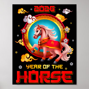 Jahr des Pferdes 2026 Frohes chinesisches Neujahr Poster