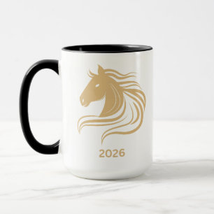 Jahr des Pferdes 2026 gelb Tasse