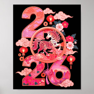 Jahr des Pferdes 2026 Lunar Chinesisches Neujahr Z Poster