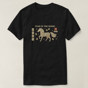 Jahr des Pferdes 2026, Retro Mahjong Chinesisch T-Shirt