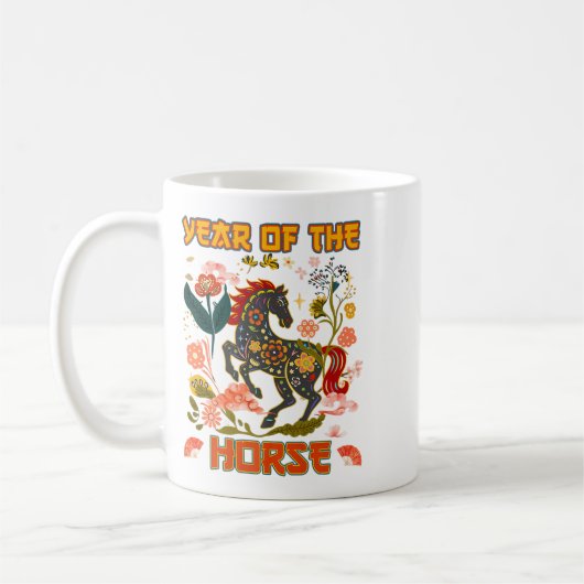 Jahr des Pferdes Chinesisch Neujahr 2026 Premium Kaffeetasse (Links)