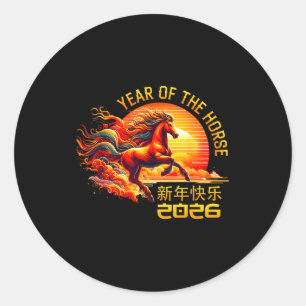 Jahr des Pferdes Chinesisches Neujahr 2026 Feuer Runder Aufkleber
