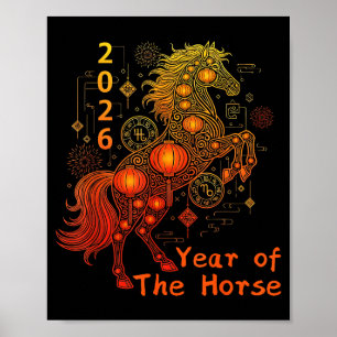 Jahr des Pferdes Frohes chinesisches Neujahrsfest  Poster