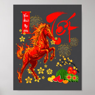 Jahr des Pferdes Lunar Vietnamesisches Neujahr Feu Poster