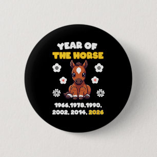 Jahr des Pferdes Süßes Zodiac-Tier 2026 Design Button