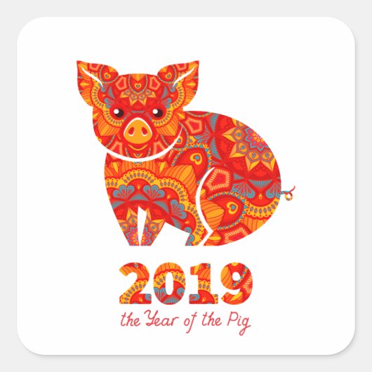 Jahr des PIG 2019 Quadratischer Aufkleber (Vorderseite)