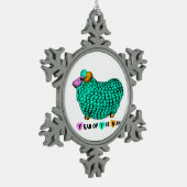 Jahr des Rammes - Sonnenbrand in Grün Schneeflocken Zinn-Ornament (Links)