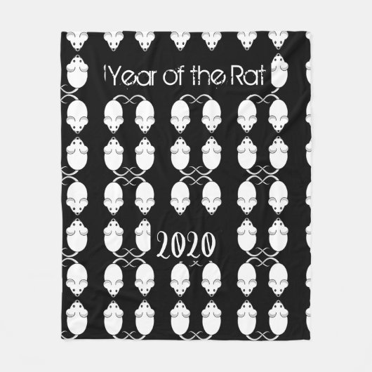 Jahr des Rattenmausmusters 2020 mit Text Fleecedecke (Vorderseite)