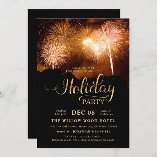 Jahr Ende Elegante Feuerwerke Corporate Holiday Pa Einladung (Vorne/Hinten)